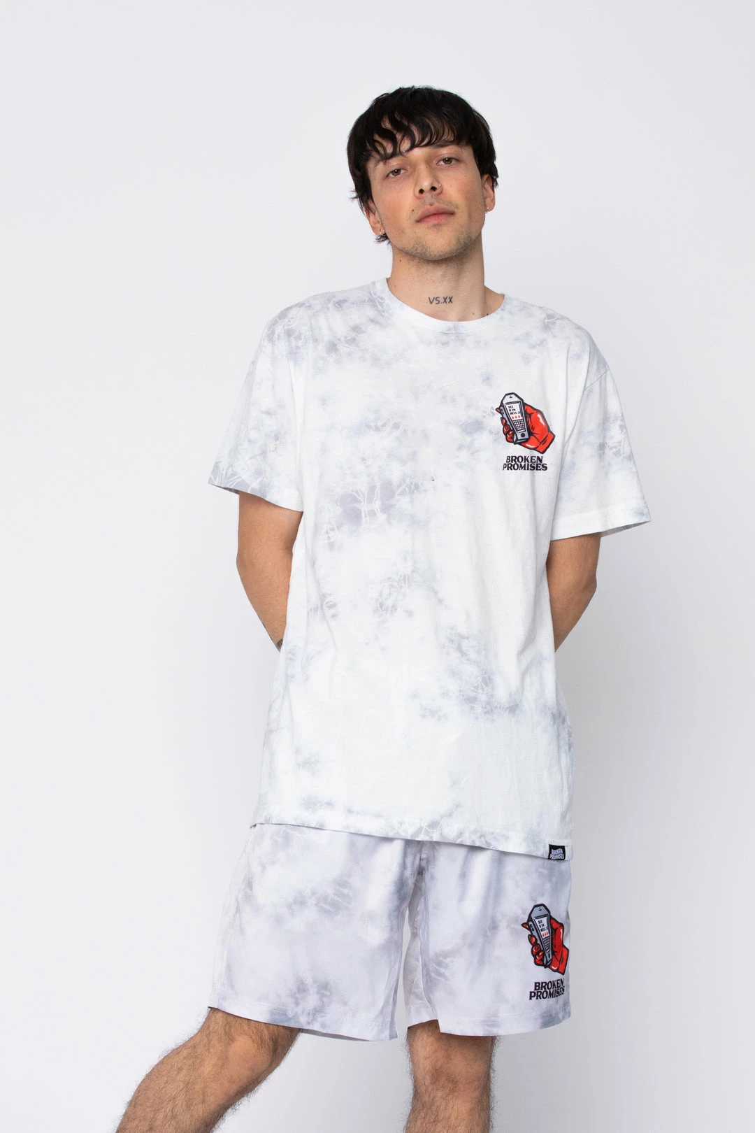 BROKEN PROMISES Lucky Lucifer Tie Dye Tee Wh/Gr 4 BROKEN PROMISES Lucky Lucifer Tie Dye Tee Wh/Gr