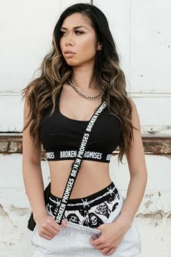 BROKEN PROMISES Lounge Black Cotton Sports Bra