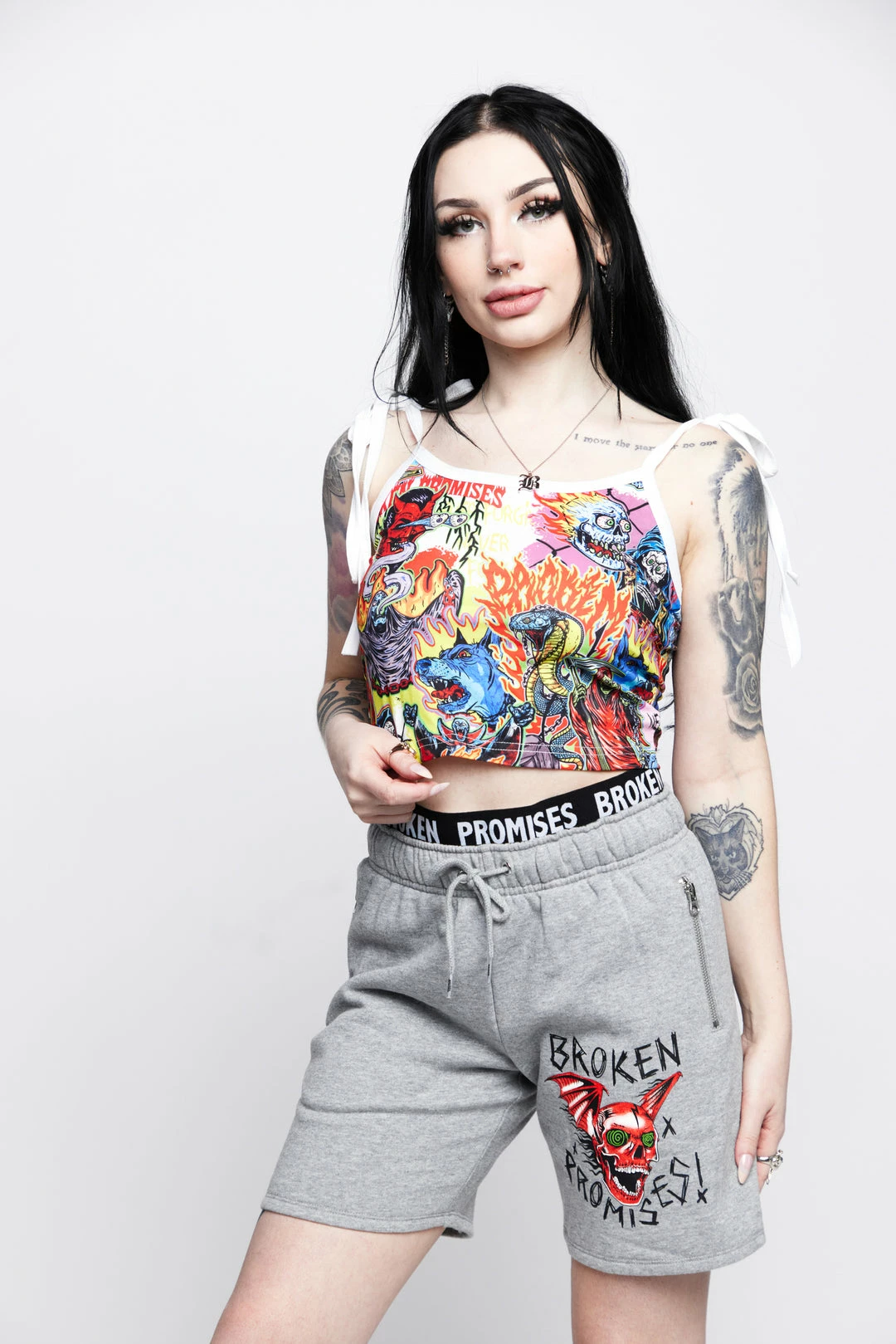 BROKEN PROMISES Batwing Banded Sweatshort Grey 13 BROKEN PROMISES Batwing Banded Sweatshort Grey