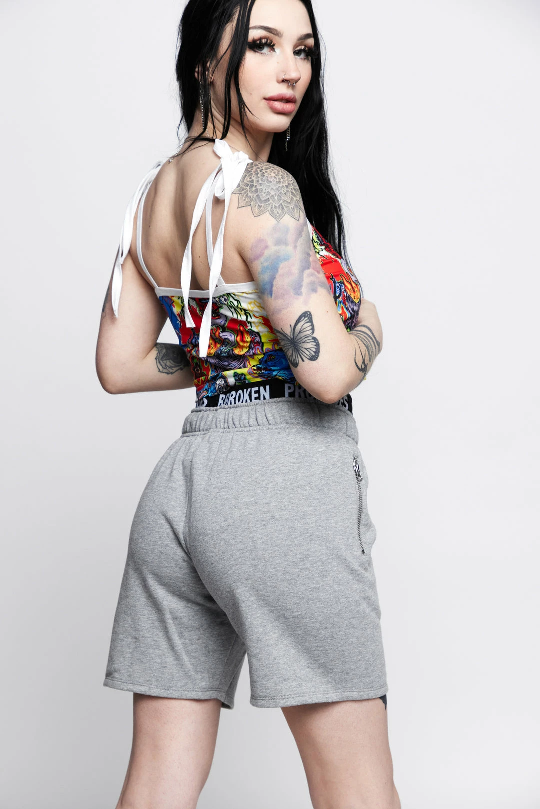 BROKEN PROMISES Batwing Banded Sweatshort Grey 9 BROKEN PROMISES Batwing Banded Sweatshort Grey