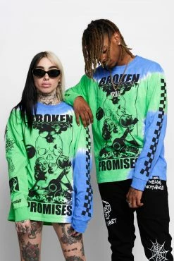 BROKEN PROMISES Shirts Acoustics Green Tie Dye L/S Tee