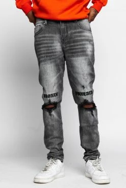 CASH Stitch And Rip Denim - Smoke Grey Bottoms