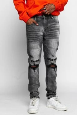 CASH Stitch And Rip Denim - Smoke Grey Bottoms