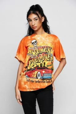BROKEN PROMISES Shirts BP X Hot Wheels Wheels Fall Off Org Tie Dye S/S