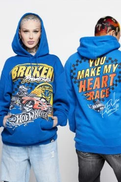 BROKEN PROMISES BP X Hot Wheels Heart Race Hoodie Blue Hoodies