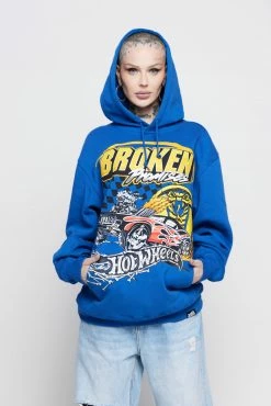 BROKEN PROMISES BP X Hot Wheels Heart Race Hoodie Blue Hoodies