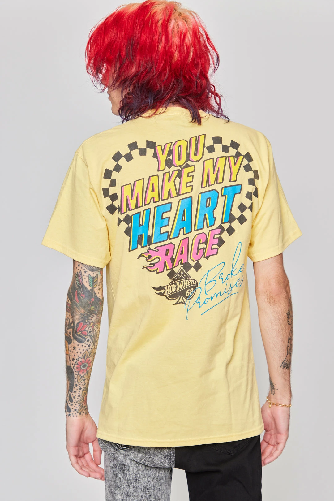 BROKEN PROMISES BP X Hot Wheels Heart Race Tee Yellow 8 BROKEN PROMISES BP X Hot Wheels Heart Race Tee Yellow
