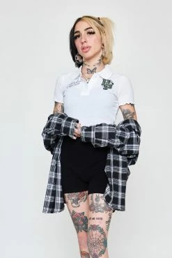 BROKEN PROMISES Poor Sport Cropped Polo Top Womens