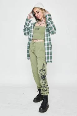 BROKEN PROMISES Fangs Hooded Flannel Green Shirts