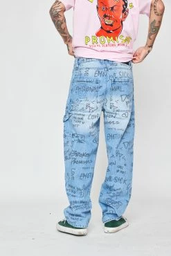 BROKEN PROMISES Bottoms Triple Text Denim