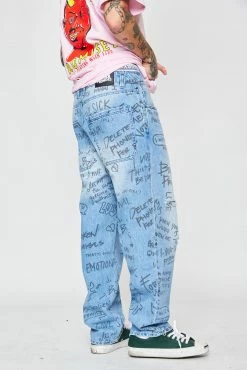 BROKEN PROMISES Bottoms Triple Text Denim