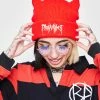 BROKEN PROMISES Graveyard Devil Horn Beanie - Red Headwear 2 BROKEN PROMISES Graveyard Devil Horn Beanie - Red Headwear