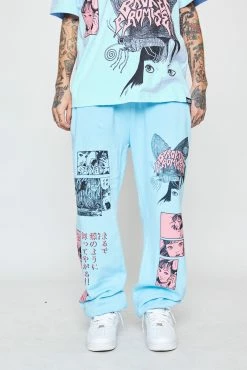 CASH Junji Ito Butterflies Sweatpants Light Blue Bottoms