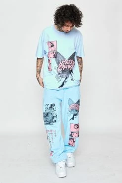 CASH Junji Ito Butterflies Sweatpants Light Blue Bottoms