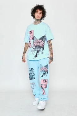 CASH Junji Ito Butterflies Sweatpants Light Blue Bottoms