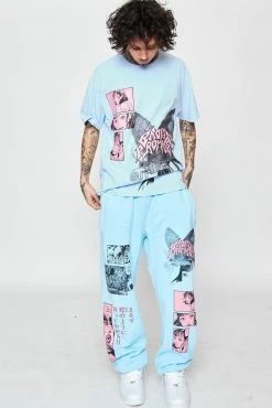 CASH Junji Ito Butterflies Sweatpants Light Blue Bottoms