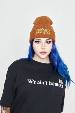 BROKEN PROMISES Play Fight Beanie Brown Headwear