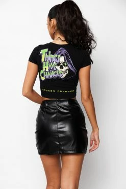 BROKEN PROMISES Delirium Crop Tee Black Womens
