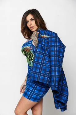 BROKEN PROMISES Leash Plaid Jacket Blue Outerwear 20 BROKEN PROMISES Leash Plaid Jacket Blue Outerwear