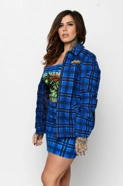 BROKEN PROMISES Leash Plaid Jacket Blue Outerwear 13 BROKEN PROMISES Leash Plaid Jacket Blue Outerwear