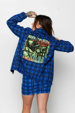 BROKEN PROMISES Leash Plaid Jacket Blue Outerwear 14 BROKEN PROMISES Leash Plaid Jacket Blue Outerwear