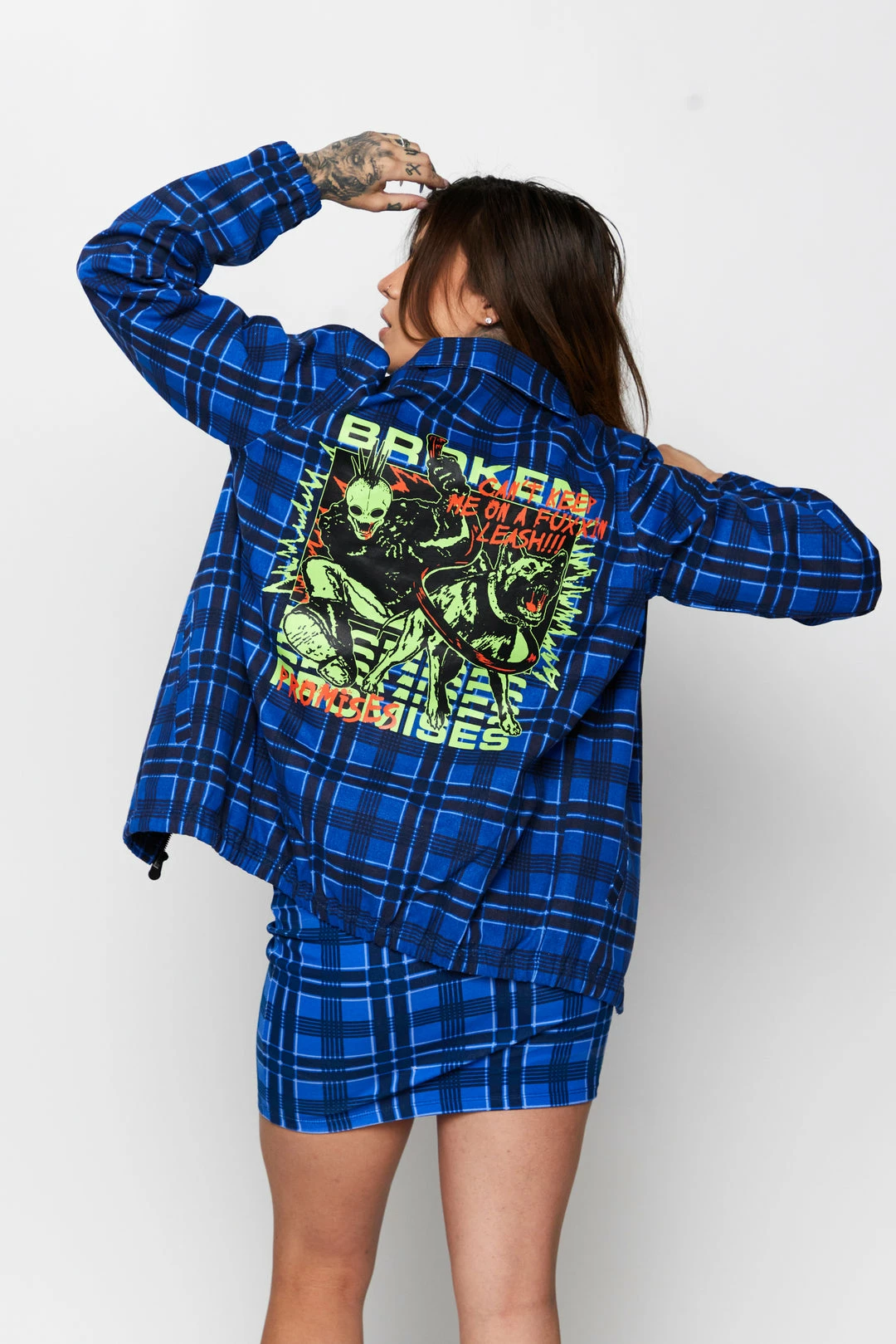 BROKEN PROMISES Leash Plaid Jacket Blue Outerwear 5 BROKEN PROMISES Leash Plaid Jacket Blue Outerwear