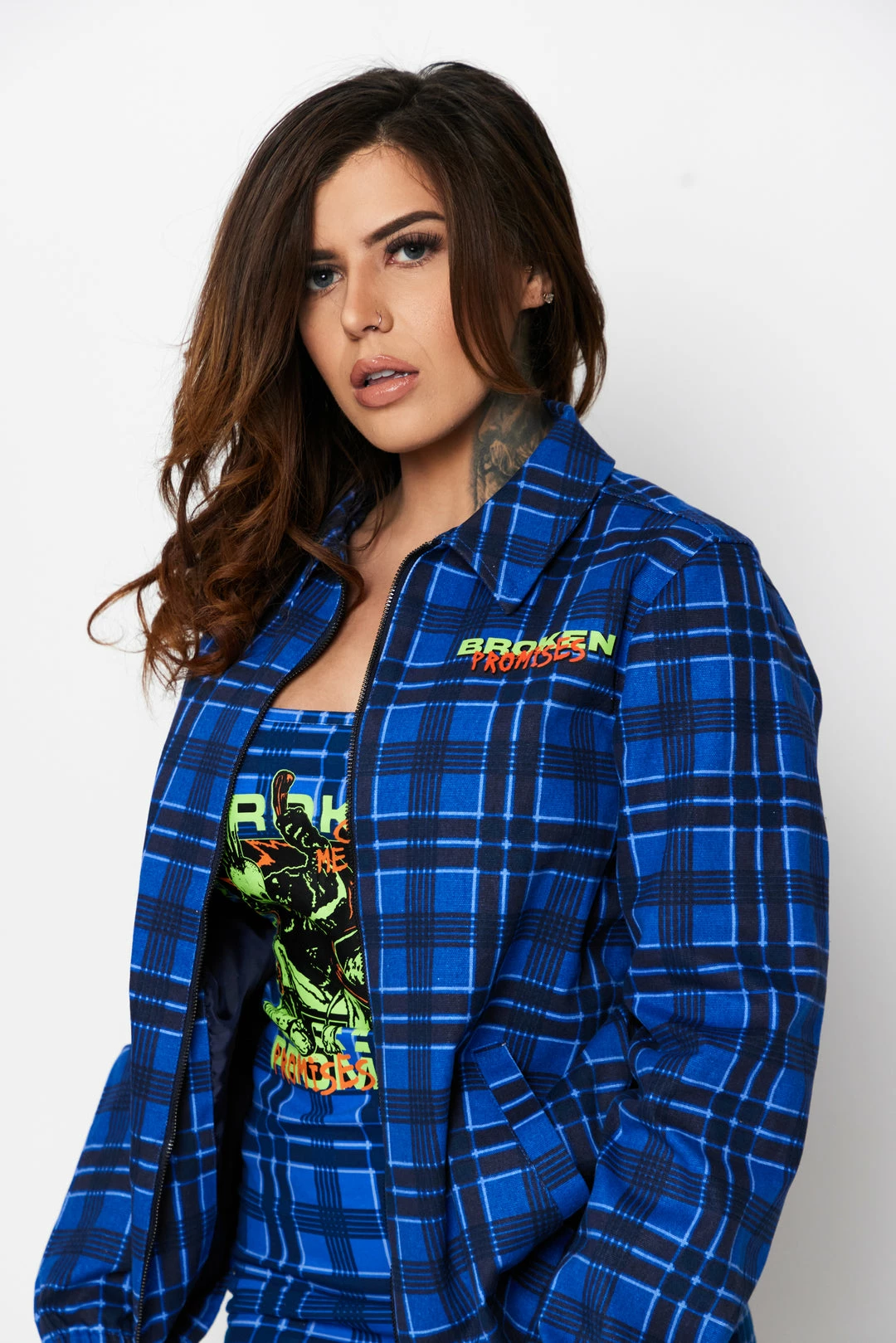 BROKEN PROMISES Leash Plaid Jacket Blue Outerwear 3 BROKEN PROMISES Leash Plaid Jacket Blue Outerwear