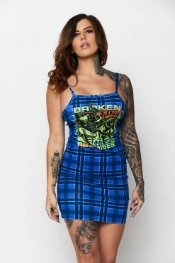 BROKEN PROMISES Leash Plaid Dress Blue
