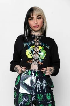 BROKEN PROMISES Garbage Lace Front Crew Sweatshirt