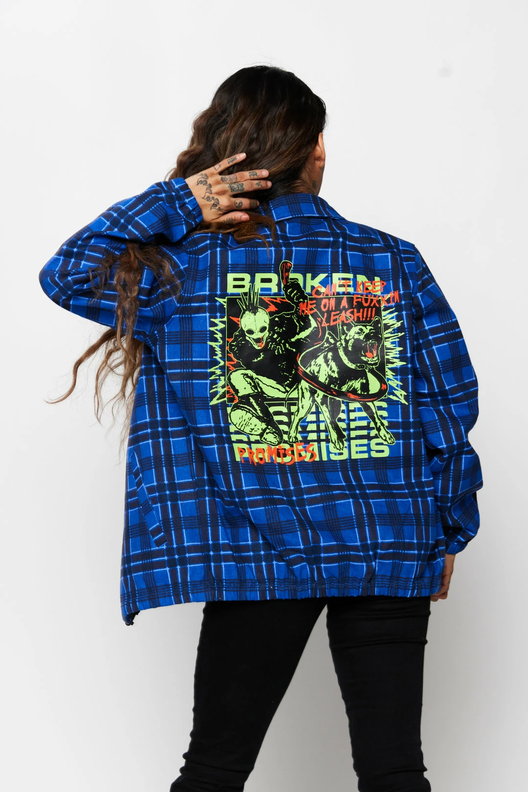 BROKEN PROMISES Leash Plaid Jacket Blue Outerwear 9 BROKEN PROMISES Leash Plaid Jacket Blue Outerwear
