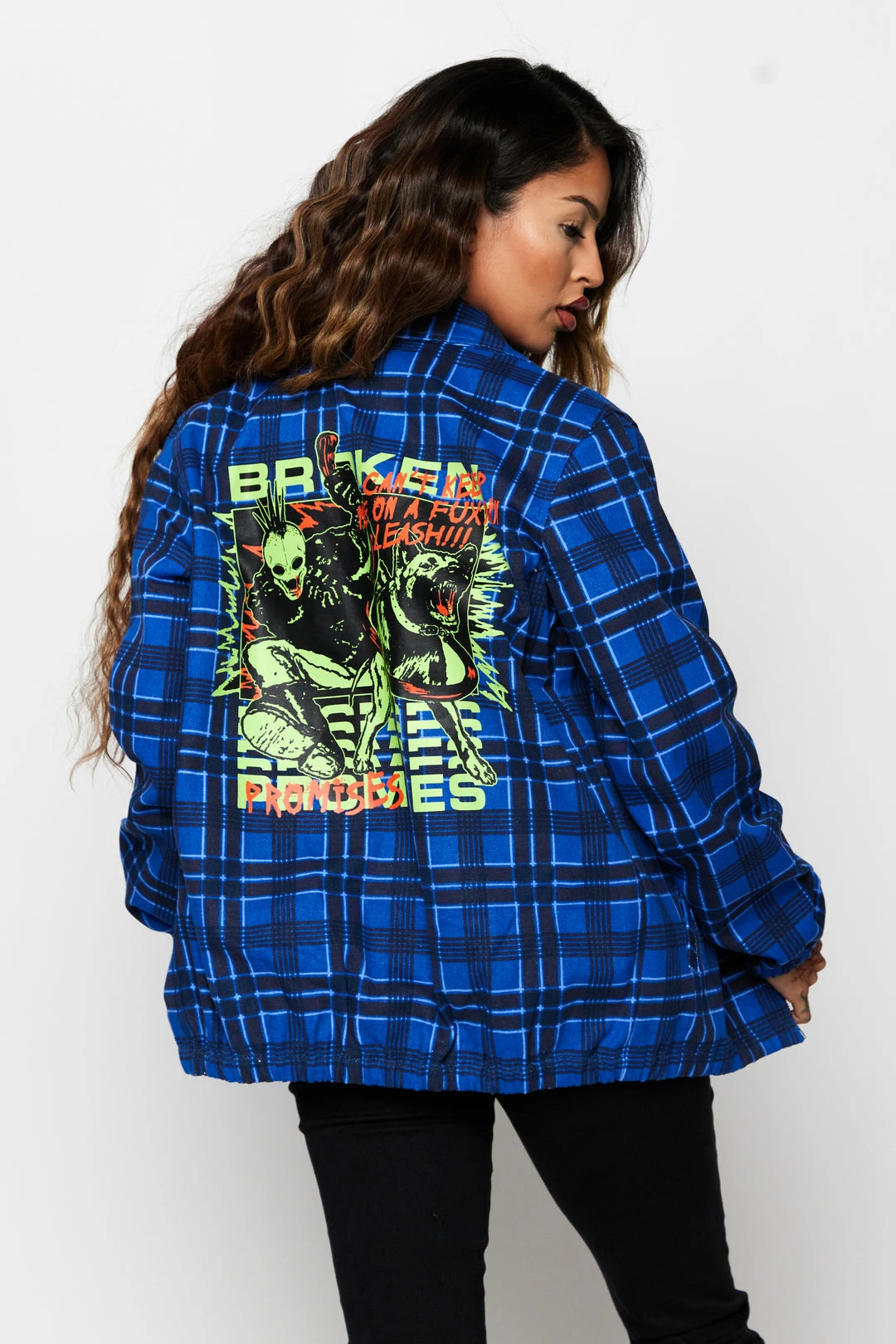 BROKEN PROMISES Leash Plaid Jacket Blue Outerwear 10 BROKEN PROMISES Leash Plaid Jacket Blue Outerwear