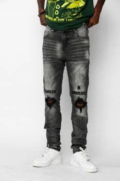 CASH Stitch And Rip Denim - Smoke Grey Bottoms