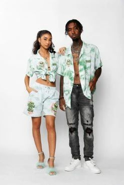 BROKEN PROMISES Outsider Button Up Tie Dye Green