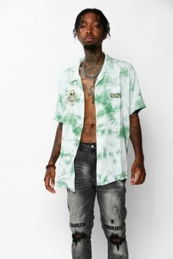 BROKEN PROMISES Outsider Button Up Tie Dye Green