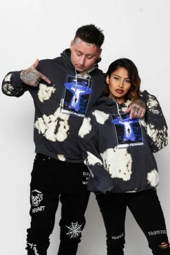 BROKEN PROMISES Abduction Bleach Dye Hoodie Black