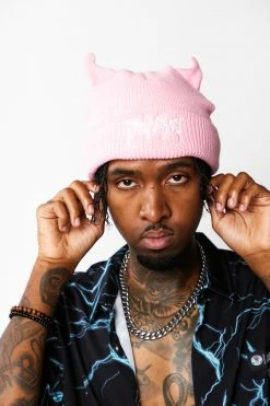 BROKEN PROMISES Headwear Graveyard Devil Horn Beanie - Pink