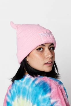 BROKEN PROMISES Headwear Graveyard Devil Horn Beanie - Pink