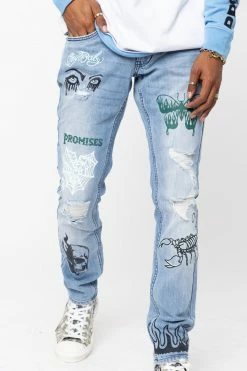 BROKEN PROMISES Now Or Never Printed Denim