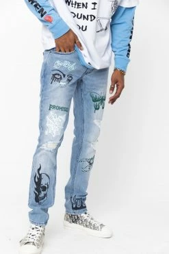 BROKEN PROMISES Now Or Never Printed Denim