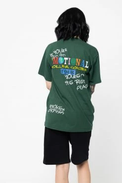 BROKEN PROMISES Emotional Crew Embroidered Tee Forest