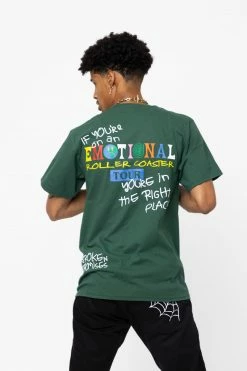 BROKEN PROMISES Emotional Crew Embroidered Tee Forest