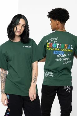 BROKEN PROMISES Emotional Crew Embroidered Tee Forest