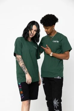 BROKEN PROMISES Emotional Crew Embroidered Tee Forest