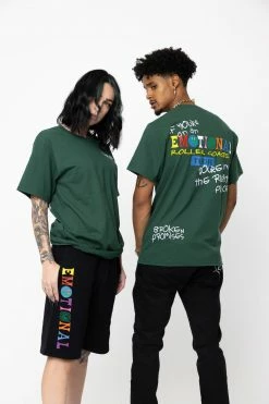 BROKEN PROMISES Emotional Crew Embroidered Tee Forest