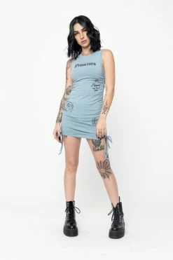 BROKEN PROMISES Love Notes Blue Cinched Dress Womens