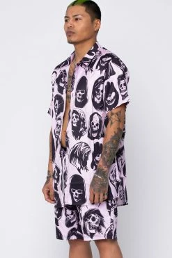 BROKEN PROMISES Reaper Guide Button Up Shirt Pink