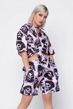 BROKEN PROMISES Reaper Guide Button Up Shirt Pink