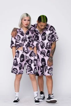 BROKEN PROMISES Reaper Guide Button Up Shirt Pink