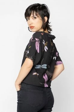 BROKEN PROMISES Womens Dragonflies Tie Front Top Button Up 12 BROKEN PROMISES Womens Dragonflies Tie Front Top Button Up