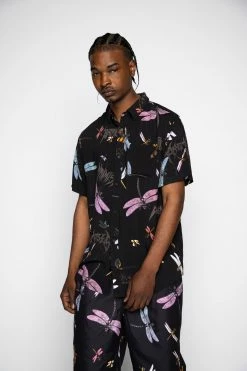 BROKEN PROMISES Mens Dragonflies Button Up Shirt Shirts